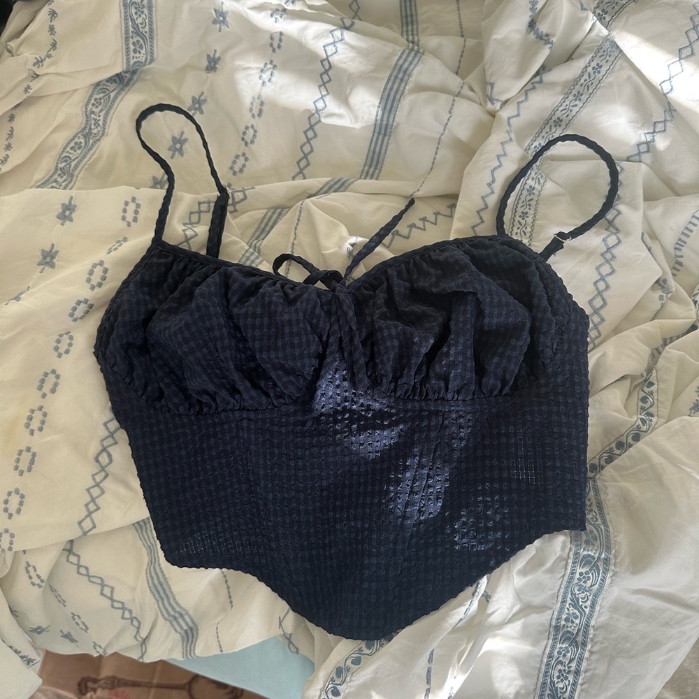 Navy Gingham Textured Corset